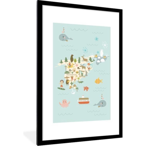 Wereldkaart Kinderen - Amerika - Kleuren - Schoolplaat - Kinderkamer - 80x120 cm