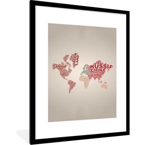 Fotolijst incl. Poster - Wereldkaart - Letters - Land - 60x80 cm - Posterlijst