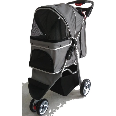 Hondenbuggy Grijs 3-wieler - Huisdieren wandelwagen inklapbaar - Dogs&Co