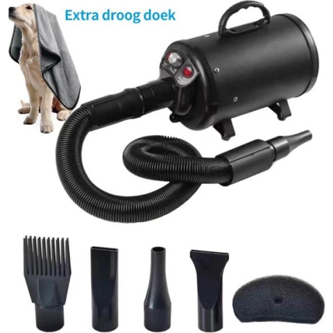 Professionele Hondenföhn met 4 Opzetstukken – Waterblazer voor Honden – Stil Design – krachtig + Extra Filter - Zwart