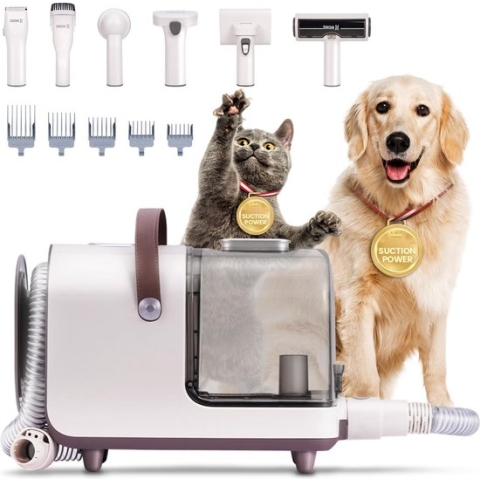 Pet Grooming Kit Vacuum - 12000ps Stofzuiger met 99.97% Efficiëntie, Inclusief 6 stuks Verzorgings Gereedschap