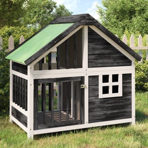 The Living Store Hondenhok - Grenenhout - Groot for - Waterbestendig dak - Grote ingang - Meerdere toepassingen - Grijs/wit/groen - 96x60.5x87cm - Montage vereist