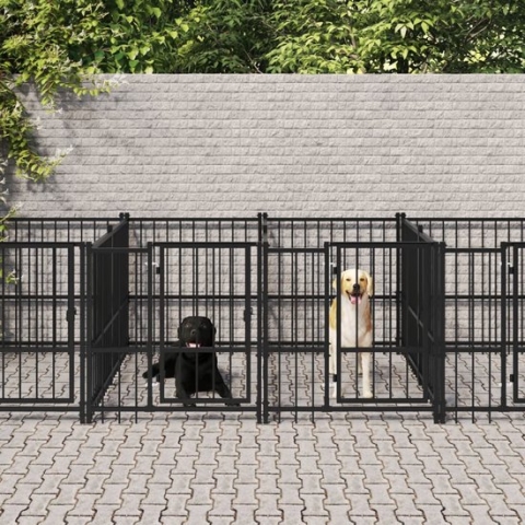 The Living Store Hondenhok Hondenkennel - Gepoedercoat Staal - 970x193.5x100 cm - Veelzijdig en Stevig