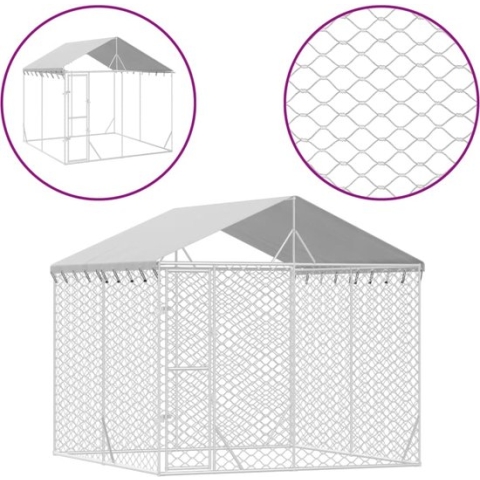 vidaXL-Hondenkennel-met-dak-3x3x2,5-m-gegalvaniseerd-staal-zilverkleur