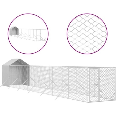 vidaXL-Hondenkennel-met-dak-2x14x2,5-m-gegalvaniseerd-staal-zilver