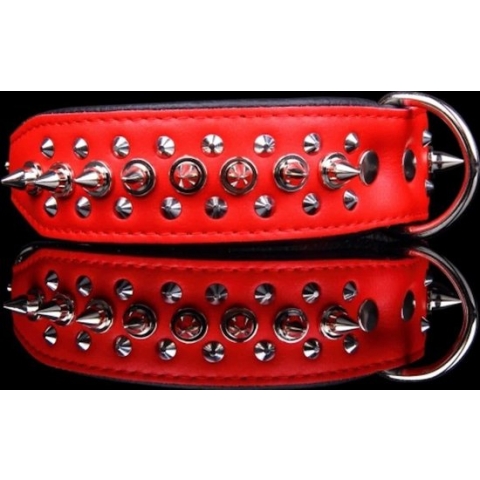 Dog's Companion - Leren halsband - met spikes - 40-47cmx40 mm - Rood/Zwart - 996rood/zwart