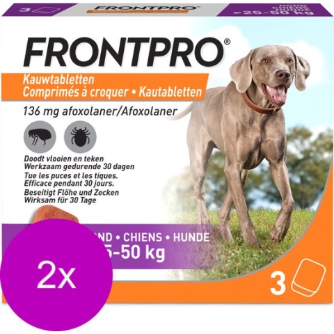 Frontpro Hond - Anti vlooien en tekenmiddel - 2 x >25-50 Kg Xlarge