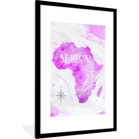 Fotolijst incl. Poster - Wereldkaart - Roze - Afrika - 60x90 cm - Posterlijst