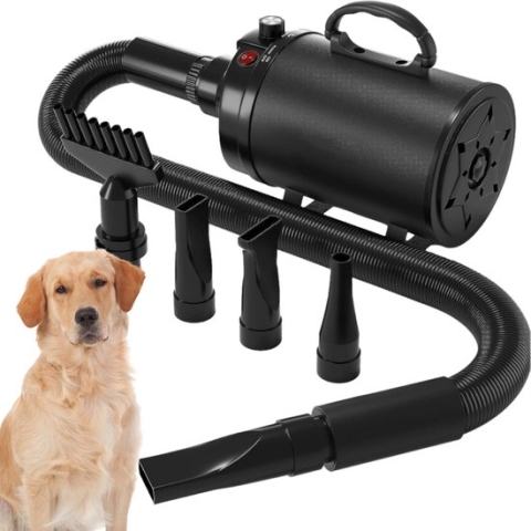 FAVR Pets Professionele Hondenfohn - Waterblazer voor Honden - Hondenfohn met 4 Opzetstukken - Zwart