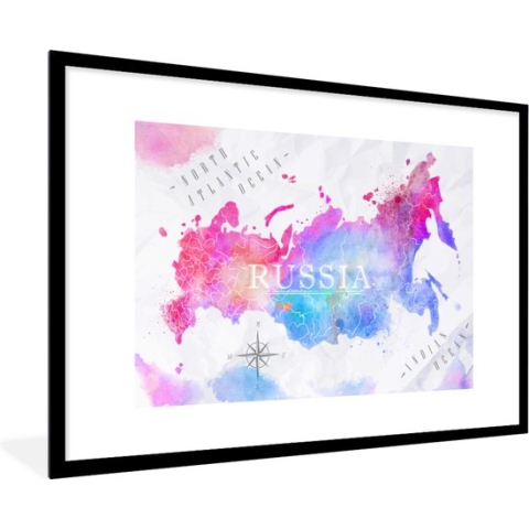 Fotolijst incl. Poster - Wereldkaart - Rusland - Waterverf - 90x60 cm - Posterlijst