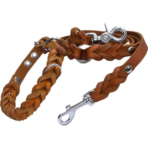 If A Dog Could Choose ELLA - Hondenriem met Halsband Set - 2 Meter Leiband in Leer - Cognac - M 33-40cm
