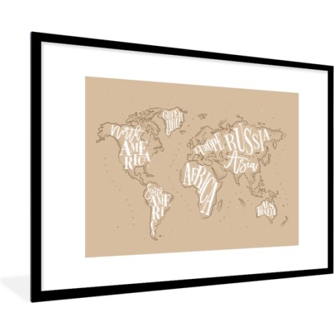 Fotolijst incl. Poster - Wereldkaart - Letters - Wit - 90x60 cm - Posterlijst
