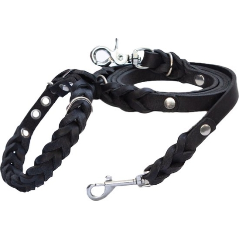 If A Dog Could Choose ELLA - Hondenriem met Halsband Set - 2 Meter Leiband in Leer - Zwart - XL 49-58cm