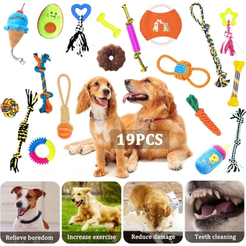 Hondenspeelgoed,19-delige Puppyspeelgoed,Natuurlijk Katoen,Touwbal,Hondenkauwspeelgoed,voor Tandverzorging,voor Kleine en Middelgrote Honden