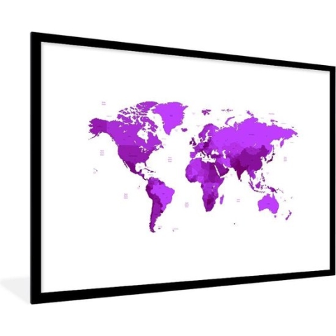 Fotolijst incl. Poster - Wereldkaart - Simpel - Paars - 90x60 cm - Posterlijst
