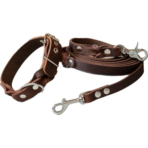 If A Dog Could Choose KIWI - Hondenriem met Halsband Set - 2.6 Meter Leiband in Leer - Bruin - L 40-49cm