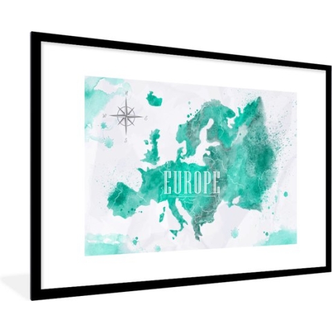 Fotolijst incl. Poster - Waterverf - Wereldkaart - Europa - 90x60 cm - Posterlijst