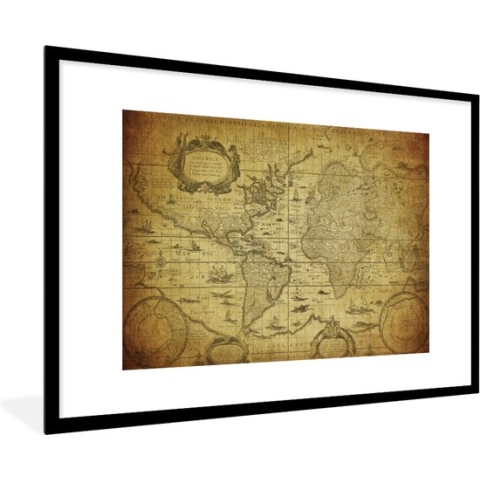 Fotolijst incl. Poster - Wereldkaart - Vintage - Geschiedenis - Kinderen - Jongens - Meisjes - 90x60 cm - Posterlijst