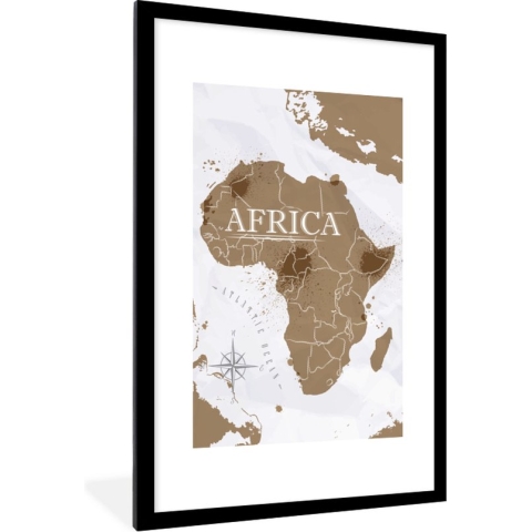 Fotolijst incl. Poster - Wereldkaart - Bruin - Afrika - 60x90 cm - Posterlijst