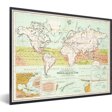 Fotolijst incl. Poster - Oude meteorologische wereldkaart - 80x60 cm - Posterlijst