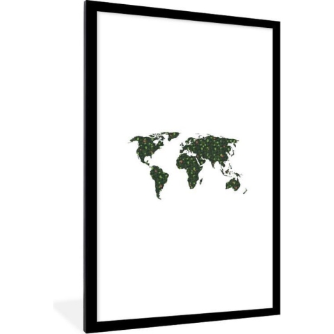 Fotolijst incl. Poster - Wereldkaart - Planten - Tropisch - 80x120 cm - Posterlijst