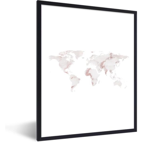 Fotolijst incl. Poster - Wereldkaart - Marmer - Wit - 60x80 cm - Posterlijst