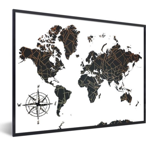 Fotolijst incl. Poster - Wereldkaart - Abstract - Lijnen - 80x60 cm - Posterlijst