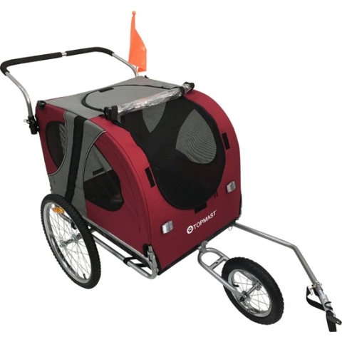 Topmast Easy Flow Hondenfietskar - Met Jogger Functie - Opvouwbaar - Rood - Large