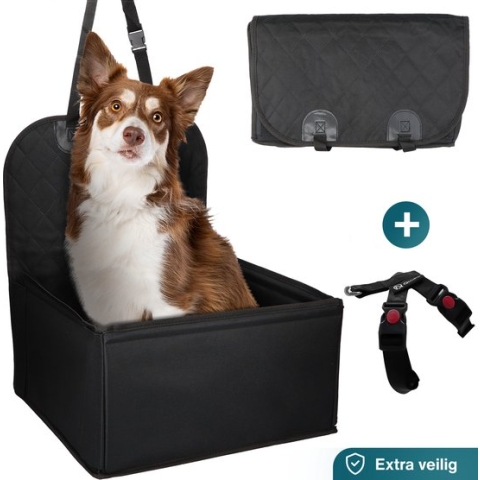 Qindie alles in een hondenautostoel – Hond autostoel met Hondentuigje en Hondenmand – Hondenbed met Honden reisbench – Honden autogordel - Beschermhoes achterbank hond – Dieren automand