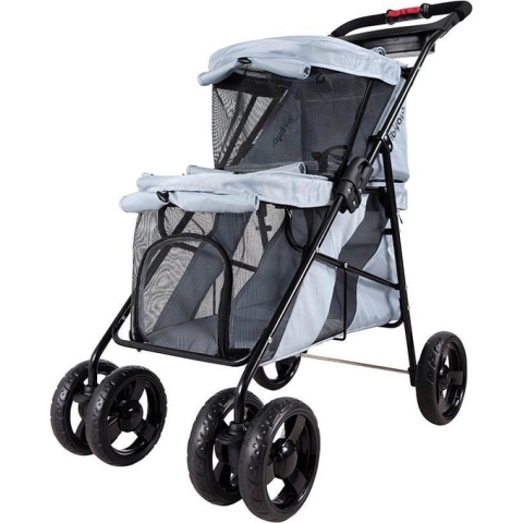 Ibiyaya Double Decker Pet Bus Silver Gray Hondenbuggy