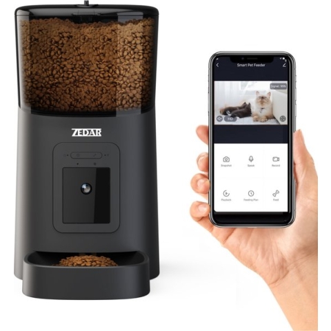 Zedar A900 Automatische Voerbak - Kat en Hond - Voerautomaat met App en Camera - 6 L - Zwart
