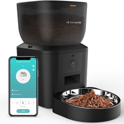 OrangeUp Autokibble - Automatische voerbak kat - Voerautomaat kat met camera - Voerautomaat hond - Voerdispenser - kat - Voerdispenser hond - Zwart