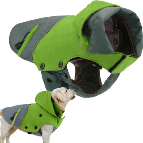 PETLOFT Honden Winterjas, Reflecterende Waterdichte Hondenwinterjas Winddicht Warme Buitenfleece Winter Hondenjas Hondenregenjas met Uitneembare Fleecevoering (L, Groen)