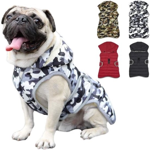 Etechydra Hondenjas, reflecterend, met afneembare capuchon, waterdicht, winter, fleece, warm jack, voor kleine, middelgrote en grote honden, wit, S