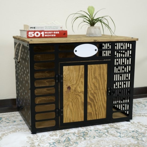 Hondenhok - Hondenbench - Metalen en Houten Hondenhok - Kennel - Bruin - 62x50x47 CM