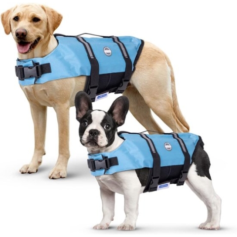 Dog Life Jacket, Adjustable Dog Life Jacket with Rescue Handle and Reflective, Dog Life Jacket, Medium Dogs with Good Buoyancy, for Swimming, Boating and Canoeing, Blue (M)
