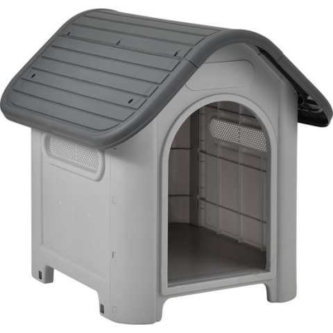 Hondenhok hondenhuis PVC 75x59x66 cm grijs en zwart
