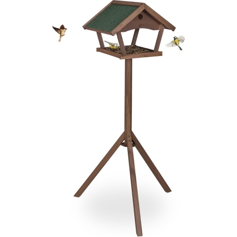 Relaxdays vogelvoederhuisje op voet - houten voederhuisje tuinvogels - staand vogelhuisje