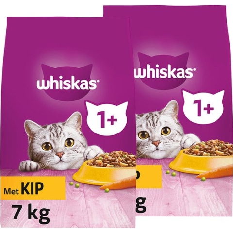 Whiskas 1+ Kattenbrokken droogvoer - Kip - zak 2 x 7 kg