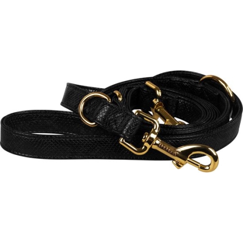 DOGA Hondenriem - Uitlaatriem - Royal Black - Zwart - Goud- Verstelbare riem - Lange lijn - Vegan leer - 200 cm - maat ML - bijpassende halsband en dispenser mogelijk