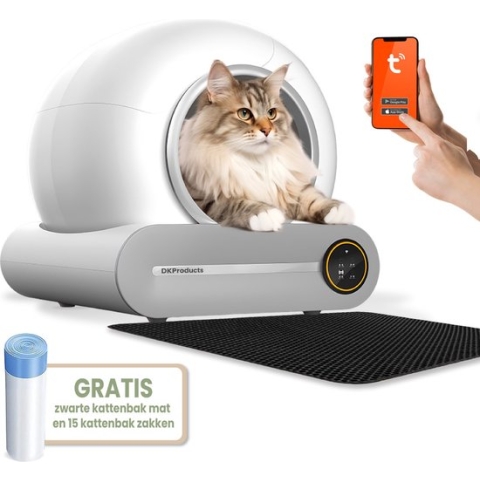 DKProducts.NL Automatische Kattenbak - Zelfreinigende Kattenbak - Gemakkelijk en efficiënt - 65 Liter - Met Wifi - App besturing - Kat