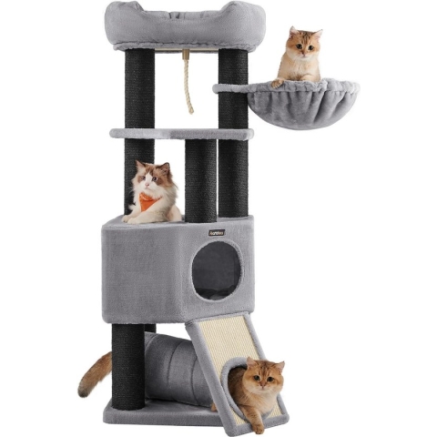 Giving® XXL Luxe Stevige Katten Krabpaal Voor Katten - Stevig Krabmeubel Met Hangmat Mand  Katten Huis  Tunnel & Speel Touw - Grote Krab Paal Klimpaal - 92 CM Hoog - Grijs/Zwart