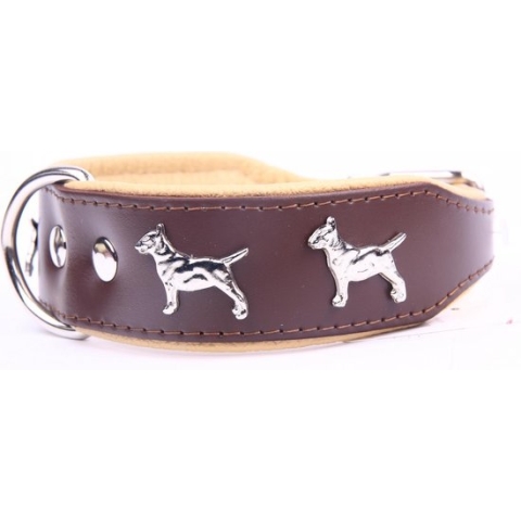 Dog's Companion - Leren halsband Bull Terriër - Lengte: 55cm (45-53cmx40 mm), Kleur: Bruin / Naturel