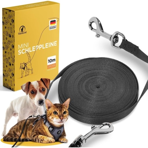 Sleeplijn 5 m / 10 m / 15 m voor honden en katten [vederlicht] - Kattenriem met polsband en 360 graden karabijnhaak - sleeplijn voor kleine honden en katten - hondenriem kleine honden licht