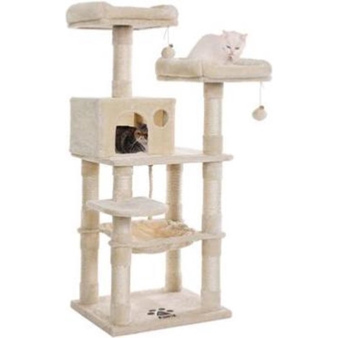 Segenn's Krabpaal met hangmat 55 x 45 x 143 cm (L x B x H) - 2 gezellige uitkijkplatforms - Beige