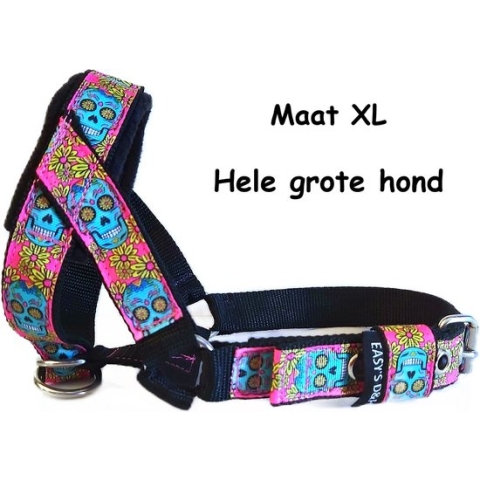 Gentle leader - Zwart - Gevoerd - Maat XL - Skull - Antitrek hoofdhalster hond - Hoofdhalster hond - Antitrek hond - Trainingshalsband
