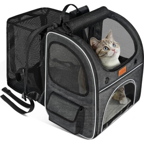Uitbreidbare kattenrugzak, opvouwbare hondenrugzak, ademende rugzak voor katten en kleine honden, tot 8 kg, waterdichte kattenrugzak