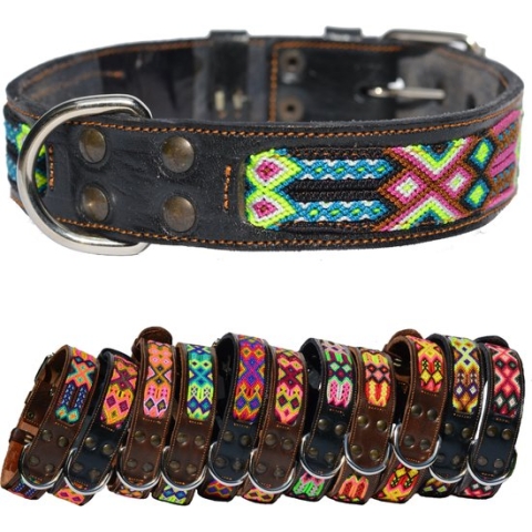 Bohemi Ibiza honden halsband, maat Large, 43 - 52cm, Blauw leer