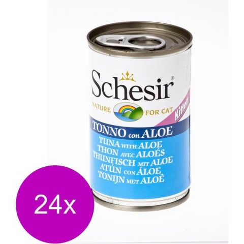 24x Schesir Kattenvoer Kitten 3-12 Tonijn - Aloe in Gelei 140 gr