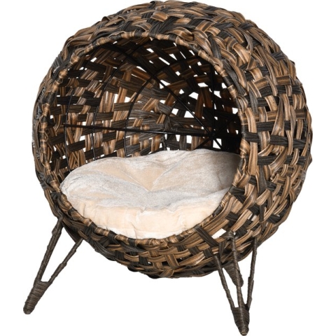 PawHut Kattenhuis met kussen kattenslaapplaats kattengrot verhoogde poten PE-rotan D30-245V01